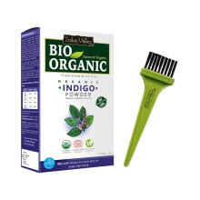 INDUS VALLEY BIO Bio-Indigo Pulver (Indigofera Tinctoria) mit Rezeptbuch und Pinselset (100g) - Schwarz