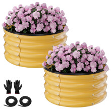 SOCONT Ronde Verzinkte Verhoogde Tuinbed Kit, 2 Stuks 2 x 2 x 1ft Herfstgoud Tuinboxen, Buiten voor Groenten