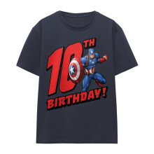 (L, Deep Navy) Captain America Womens/Ladies 10th Birthday T-Shirt