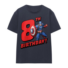 (M, Deep Navy) Captain America Womens/Ladies 8th Birthday T-Shirt