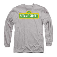 (M, Athletic) Sesame Street Unisex Adult Logo Heather Long-Sleeved T-Shirt