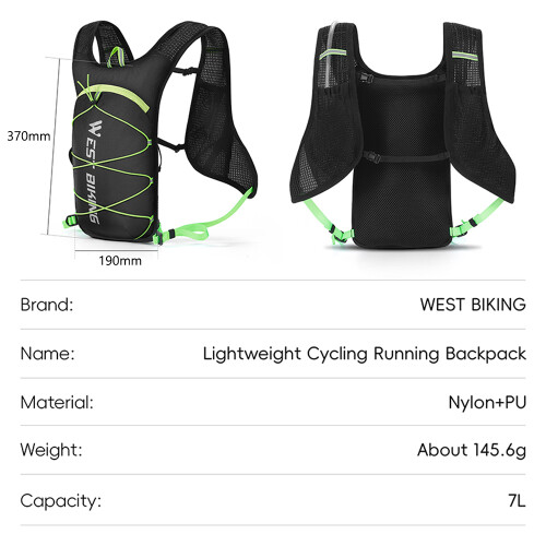 7L Cycling Hydration Backpack Black Green, 370*190mm Lightweight, Breathable 1