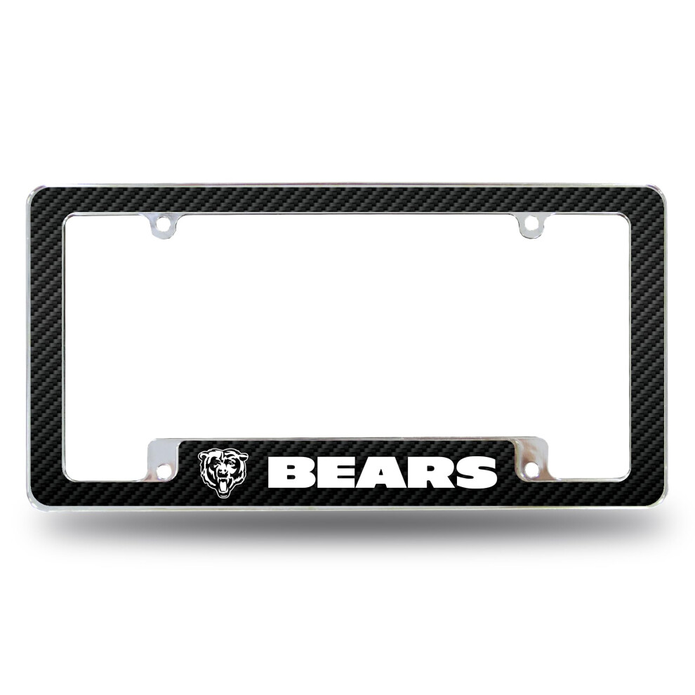 Rico Industries Nfl Chicago Bears Carbon Fiber 12" X 6" Chrome All Over Automotive License Plate Frame For Car/Truck/Suv 611407422571