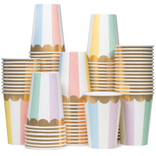 Verlengde Papieren Koffiekopjes, 100 Stuks, Pastel Strepen, Lekbestendig, 12 oz voor Restaurants en Feesten