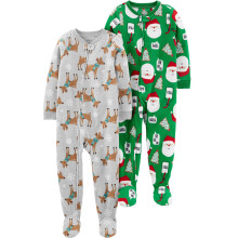 Simple Joys by Carter's Pigiami in Fleece a Piedi, Verde Babbo Natale/Grigio Renna, 5T