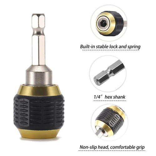2 Pcs 60mm Drill Chuck Screwdriver Impact Driver Adaptor 1/4Inch Hex Shank Drill Bit Tool Quick Change Convertor Adapter 1
