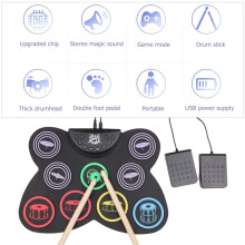 Juego de BateríA EléCtrica, BateríA ElectróNica Plegable de Silicona de 9 Almohadillas con Conector para Auriculares, Altavoz Integrado, Pedales,