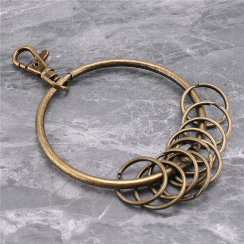 Bronze Tone Carabiner Prisoner Keyring 10 Loops Key Chain Ring 7.6cm 2