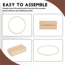 4 PCS 12 Inch Metal Floral Hoop Centerpiece for Table, Metal Wreath Ring with 4 PCS Wood Place Card Holders for DIY
