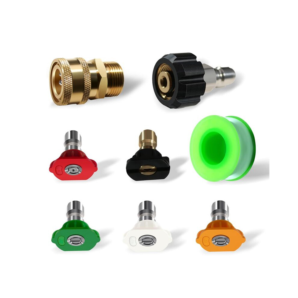Pressure Washer Nozzle Tips, 5 Pack Tip Attachments Multiple Degrees Nozzles 1/4 Inch, M22 14Mm To 3/8 Inch Hose Adapter 6031691756055