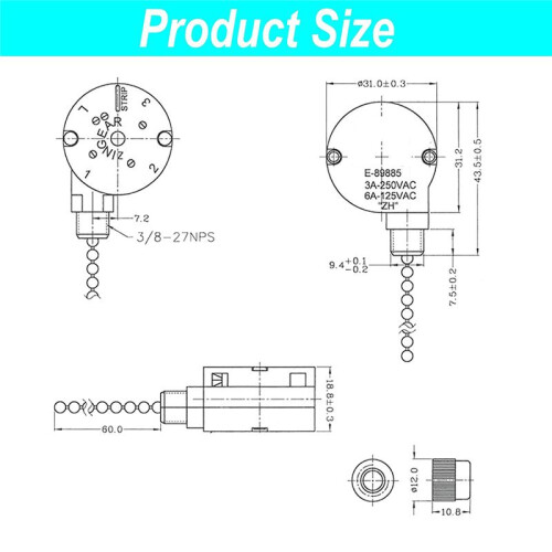 1PCS Ceiling Fan Lights  ZingEar ZE-208S E89885 3 Speed 4 Wire Fan  Pull Chain ,Fan Lights ,Bronze 1
