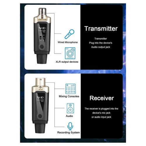 Wireless Microphone System XLR Mic Converter Adapter UHF Automatic Transmitter Setup for Condenser Dynamic Mic 2