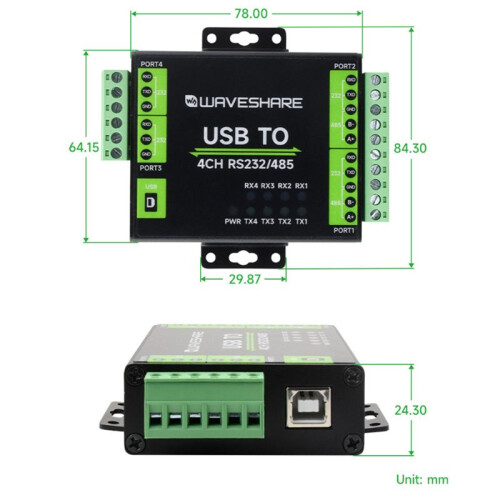 Waveshare FT4232HL Konwerter Interfejsu USB na RS232/485 Izolacja PrzemysłOwa dla KomputeróW  Linux Android Windows 11/10/8.1/8/7 1