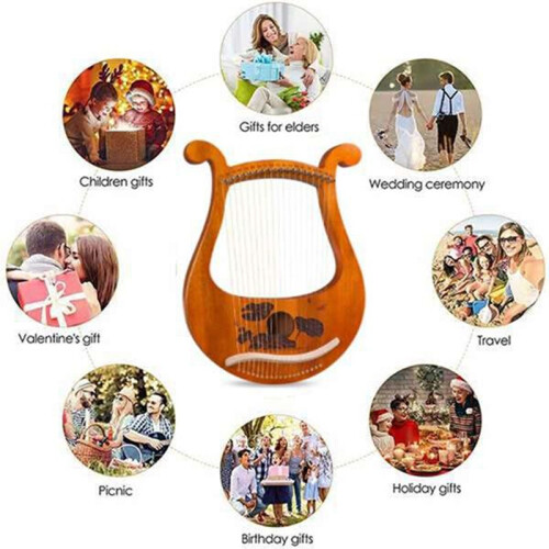 Lyre Harp 19 String Beginners Harp,Portable 19-Tone Small Harp 19-String Lyre Musical Instruments Solid Wood Lyre Harp 2