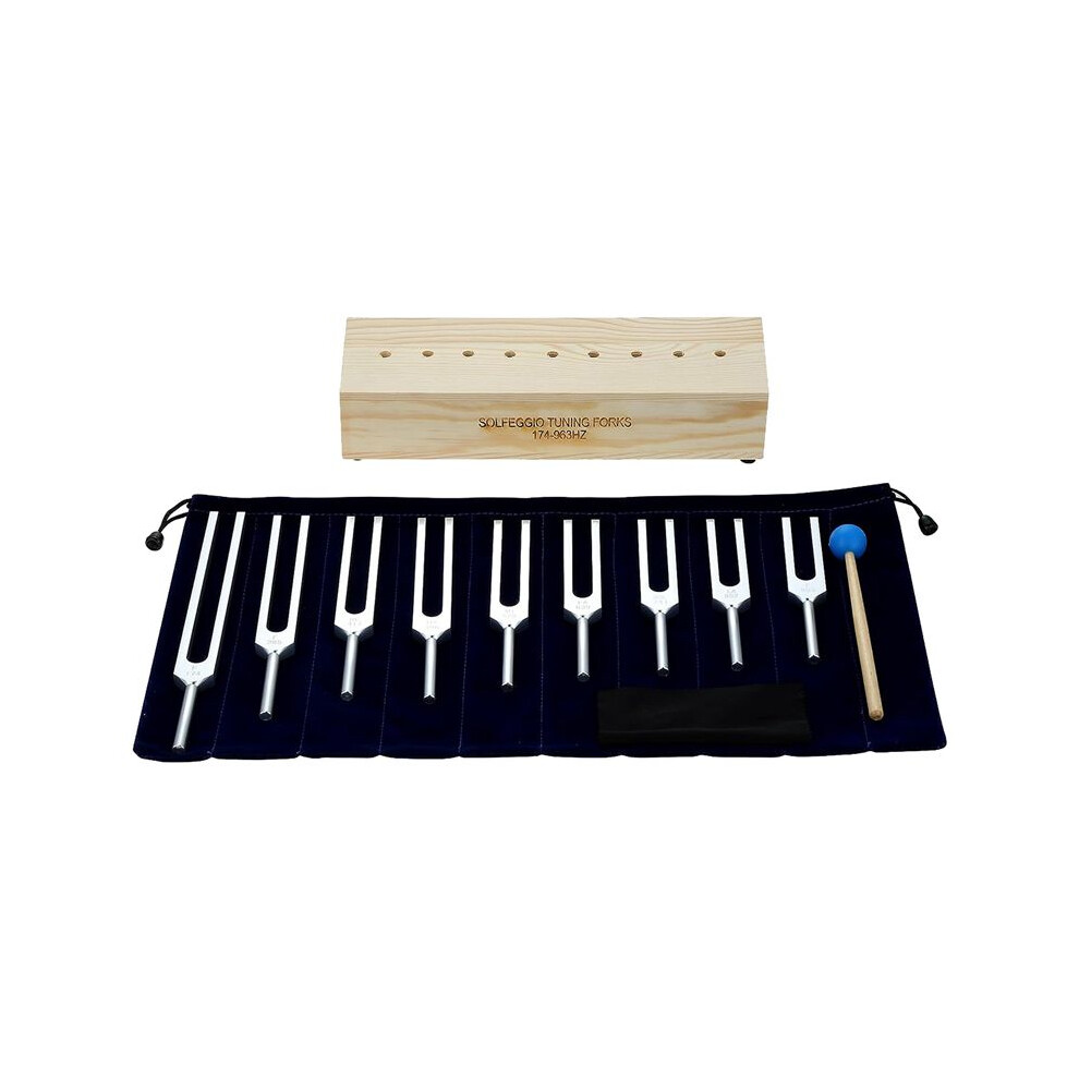 Zandonã 9Pcs Tuning Fork Set,Tuning Forks Chakra For Healing Meditation Yoga Relaxation Instrument With Wooden Stand
