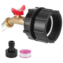 IBC-Tankadapter, 2,36-Zoll-Feingewindeadapter für 275-330 Gallonen IBC-BehäLtertank, BehäLteranschluss mit Messingschlauch-Wasserhahnventil