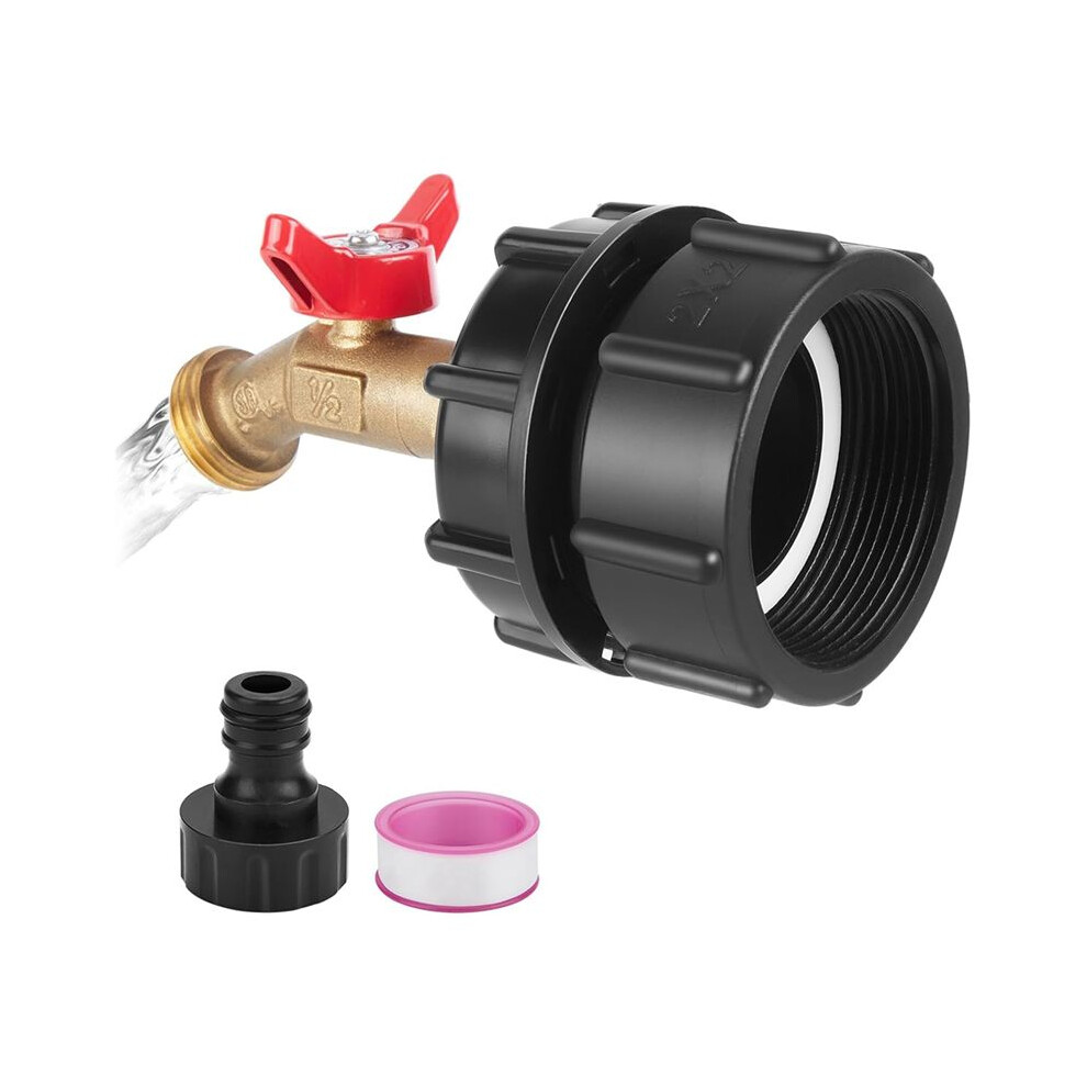 Ibc Tank Adapter, 2.36In Fine Thread Adapter For 275-330 Gallon Ibc Tote Tank, Tote Fitting With Brass Hose Faucet Valve 4711127606155