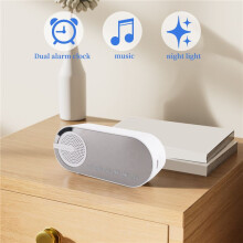 Portable Speaker with Digital Clock with Colorful Night Light Double Alarm Clock Mirror Subwoofer White