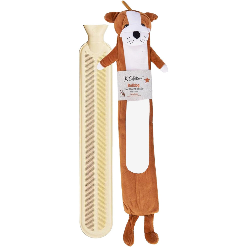 K Collection Bulldog Extra Long 2L Hot Water Bottle And Cover