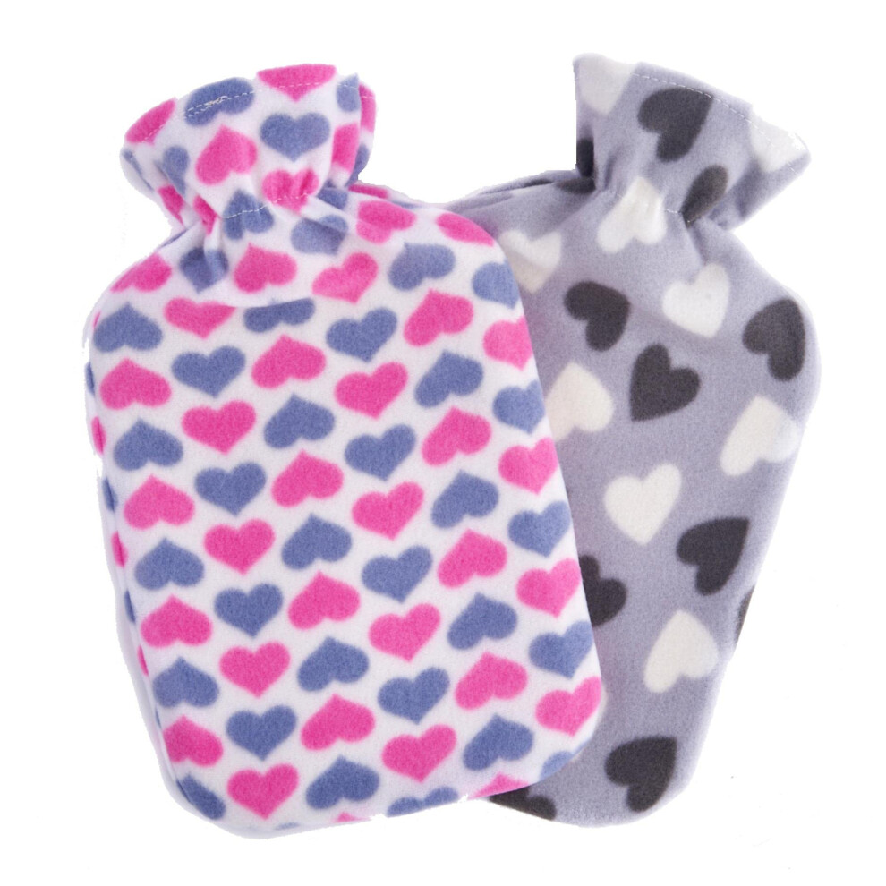 K Collection (One Size, White/Grey) Heart 2L Hot Water Bottle And Cover (Pack Of 2)