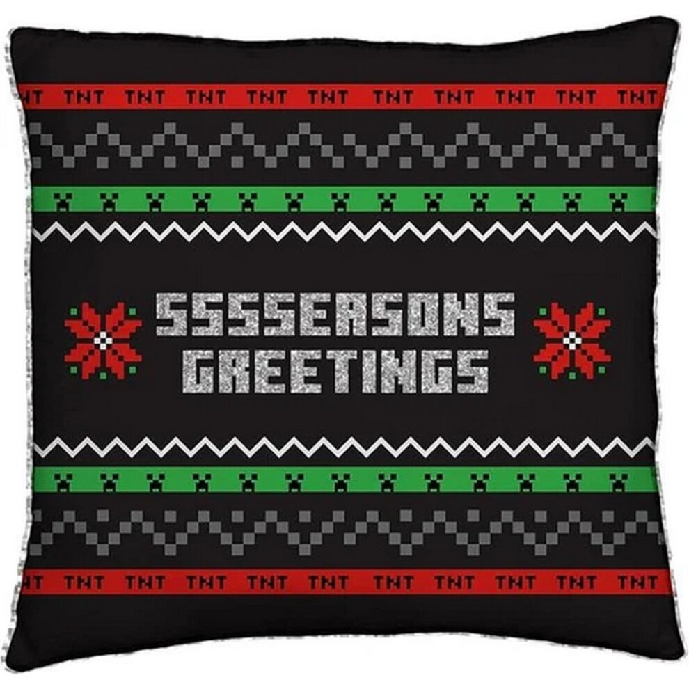 Minecraft Seasons Greetings Square Christmas Filled Cushion