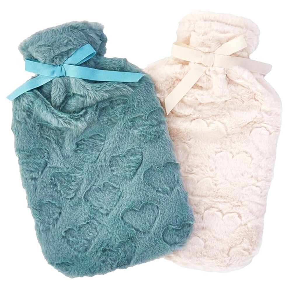 K Collection (One Size, Sage/Cream) Heart 2L Hot Water Bottle And Cover (Pack Of 2)