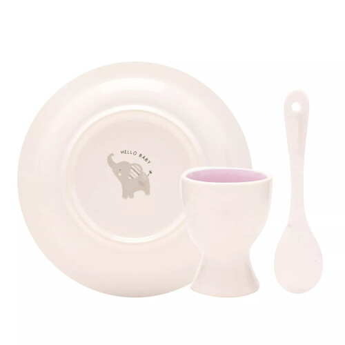 Celebrations Hello Baby 3 Piece Bowl, Egg Cup & Spoon Set - Pink 1