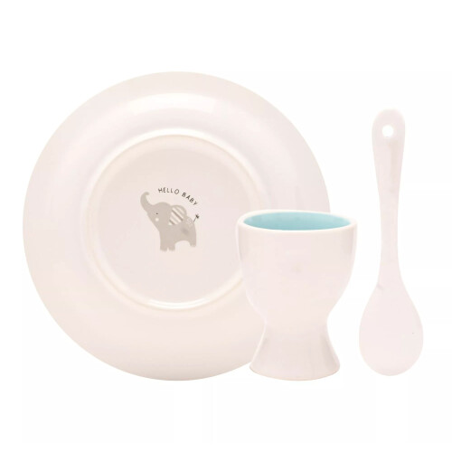 Celebrations Hello Baby 3 Piece Bowl, Egg Cup & Spoon Set - Blue 1