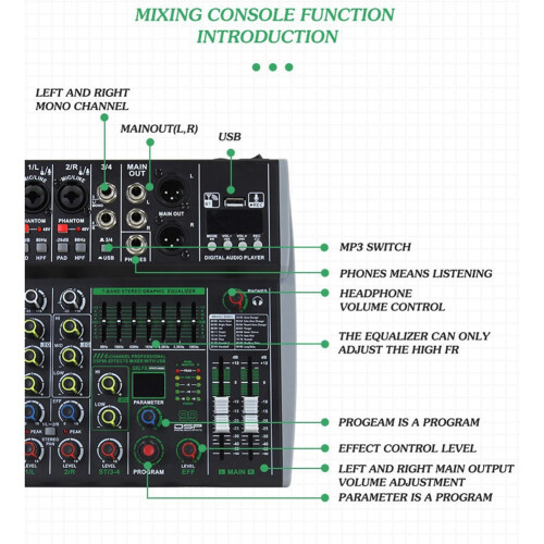 Professional 4-Channel Mixer Built-in 16DSP 7-Segment Balanced Effect  Support Recording Audio Mixer EU Plug