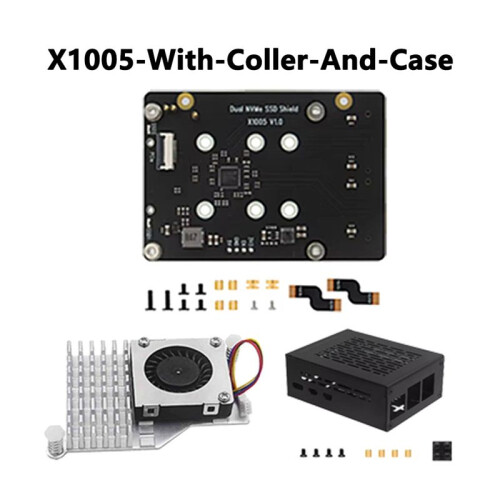 X1005 Dual NVME SSD Shield med Cooler+Case PCle Till M.2 Dual SSD för Raspberry Pi 5 Stöder Hailo-8 AI Accelerator 1