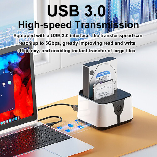 Estação de Encaixe para HDD de Baia Dupla Clone Offline de um Clique  para USB 3.0 Estação de Encaixe para HDD SSD de 2,5/3,5 Polegadas Plugue UE 1
