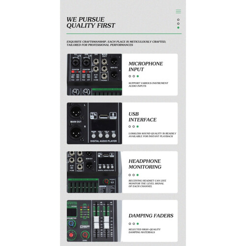 Professional 4-Channel Mixer Built-in 16DSP 7-Segment Balanced Effect  Support Recording Audio Mixer EU Plug 1