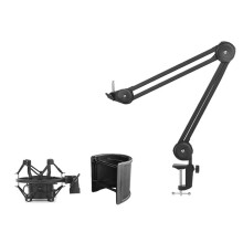 Mic Arm Stand for Recording,Podcasting,Adjustable Suspension Boom Scissor Arm Stand with Filter,Shock Mount Black