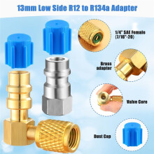 R12 to R134A AC Fitting Conversion Adapter Kit, Quick Coupler Valve A/C 90 Port Retrofit Adapter High/Low Pressure
