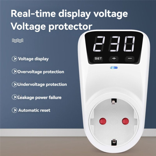 LED Display Voltage Protector Socket AC 230V Adjustable 16A Power Protector Socket with Automatic Reset Function EU Plug 2