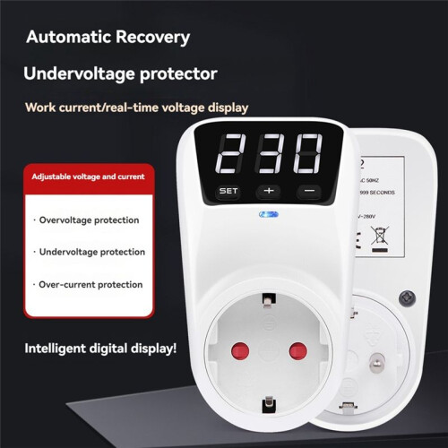 LED Display Voltage Protector Socket AC 230V Adjustable 16A Power Protector Socket with Automatic Reset Function EU Plug 2