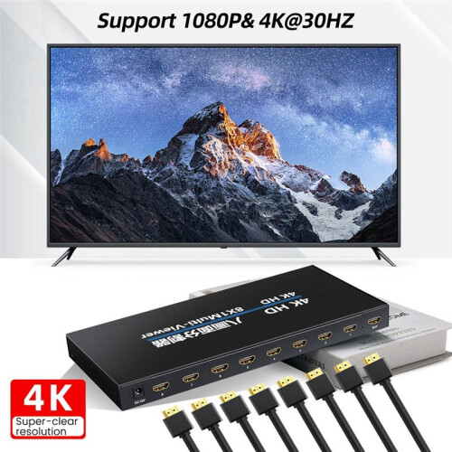 4K -Compatible 8X1 Quad Multi-Viewer Screen Divider Seamless Switching Multi-Screen Display Video Splitter UK Plug 2