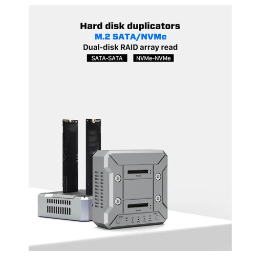 Dual Bay M.2 NVMe/NVMe SSD Hard Disk RAID10 Docking Station Offline Clone M.2 SSD Duplicator Fan Cooling Array EU Plug 1
