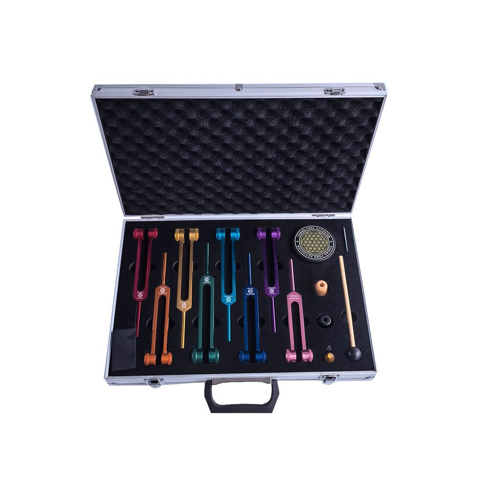 Zandonã Chakra Tuning Fork Set, Colorful Tuning Forks With Rubber Mallet,Wrench For Healing, Sound Therapy, Yoga, Meditation
