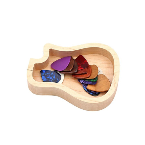Gitarr Wood Picks Box Gitarrformad Gitarr Pick Förvaring Plectrum Container för Guitar Standard Picks 2