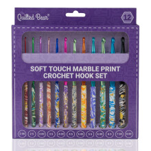 The Quilted Bear Marble Print Crochet Hook Set - Premium Soft Grip Crochet Hooks with Polymer Clay Handle 12 Hook Kit (2mm, 2.5mm, 3mm, 3.5mm, 4mm, 4.
