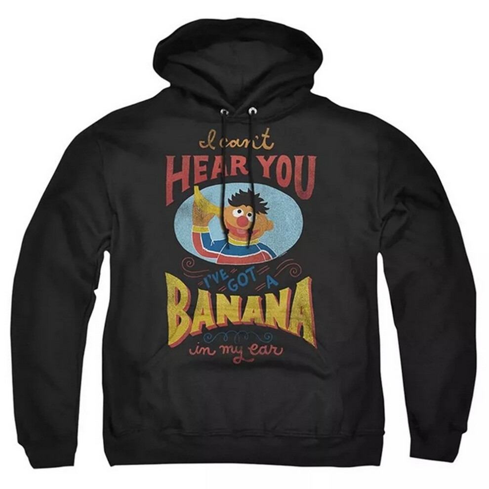 Sesame Street (L, ) Unisex Adult Banana In My Ear Ernie Hoodie Black