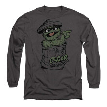 (XL, Charcoal) Sesame Street Unisex Adult Early Oscar The Grouch Long-Sleeved T-Shirt