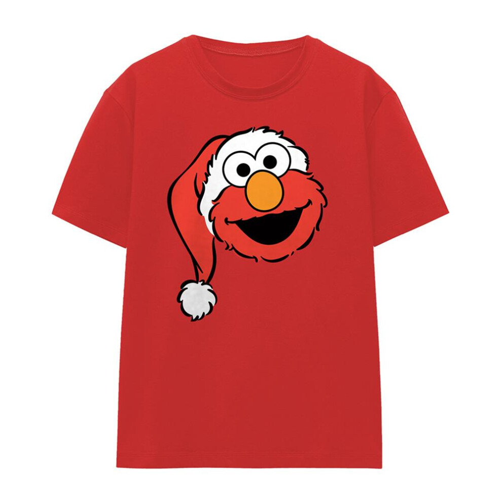 Sesame Street (S, ) Womens/Ladies Elmo Santa Hat Christmas T-Shirt Red