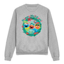 (XL, Athletic Heather) Sesame Street Unisex Adult Happy Holidays Elves Heather Christmas Sweatshirt