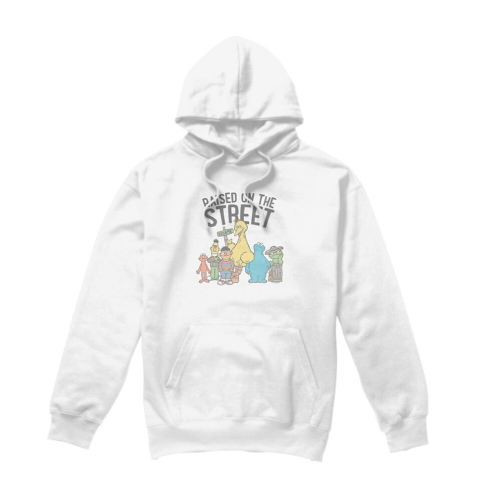 Sesame Street (S, ) Unisex Adult Raised On The Streets Hoodie White