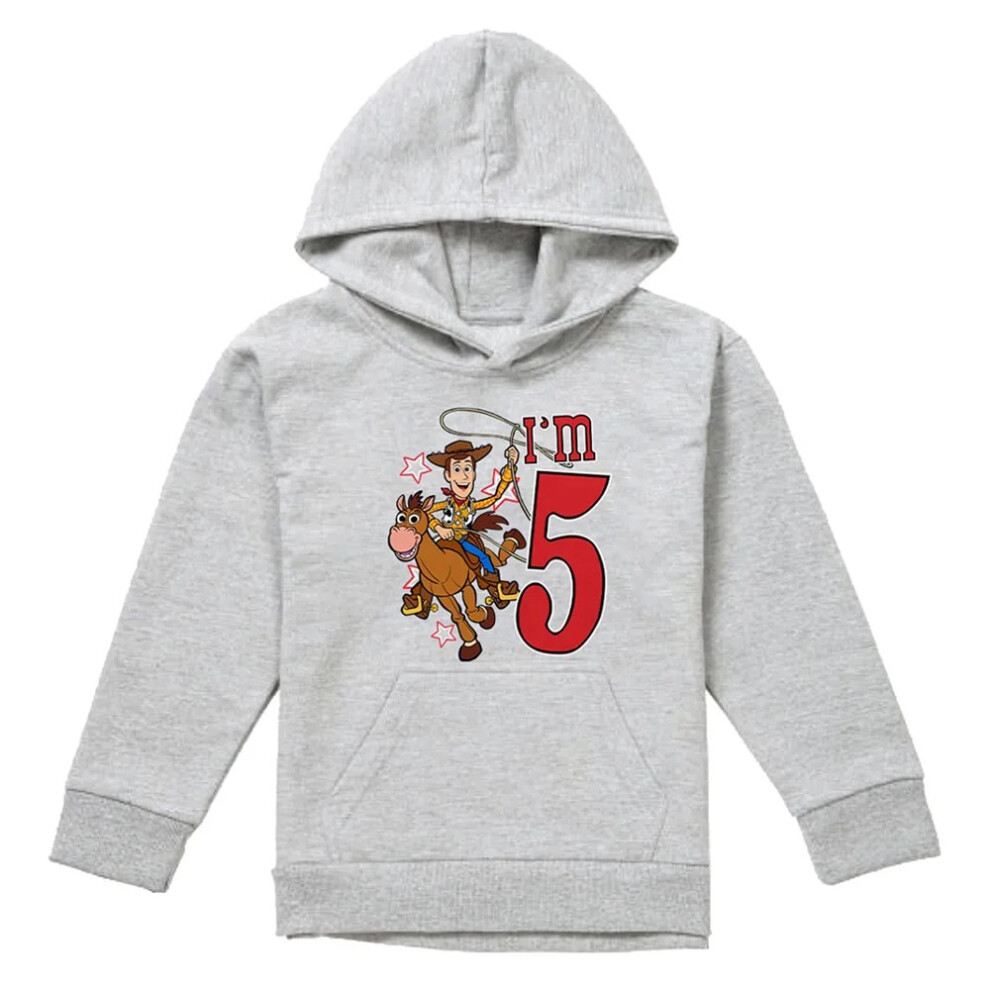 Toy Story (5-6 Years, Athletic Heather) Childrens/Kids I'm 5 Woody Heather Birthday Pullover Hoodie