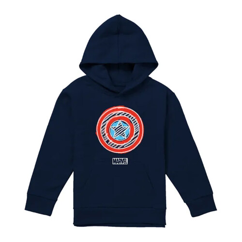 Captain America (7-8 Years, Navy) Captain America Childrens/Kids Shield Chalk Board Pull Over Hoodie