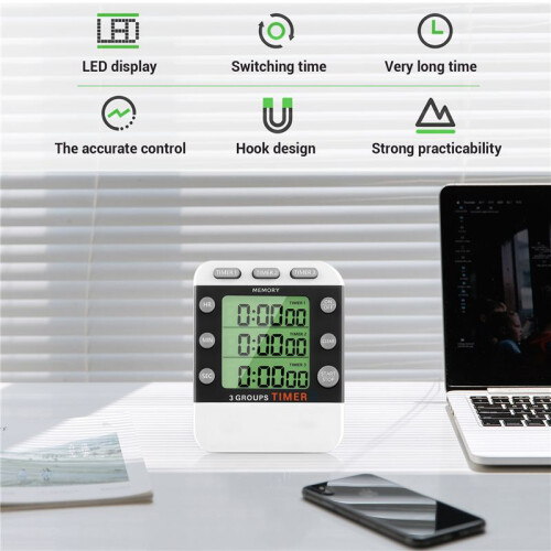 Digital Dual Kitchen Timer, 3 Channels Count /Down Timer, Triple Cooking Timer, Large Display, Loud Volume Alarm 2