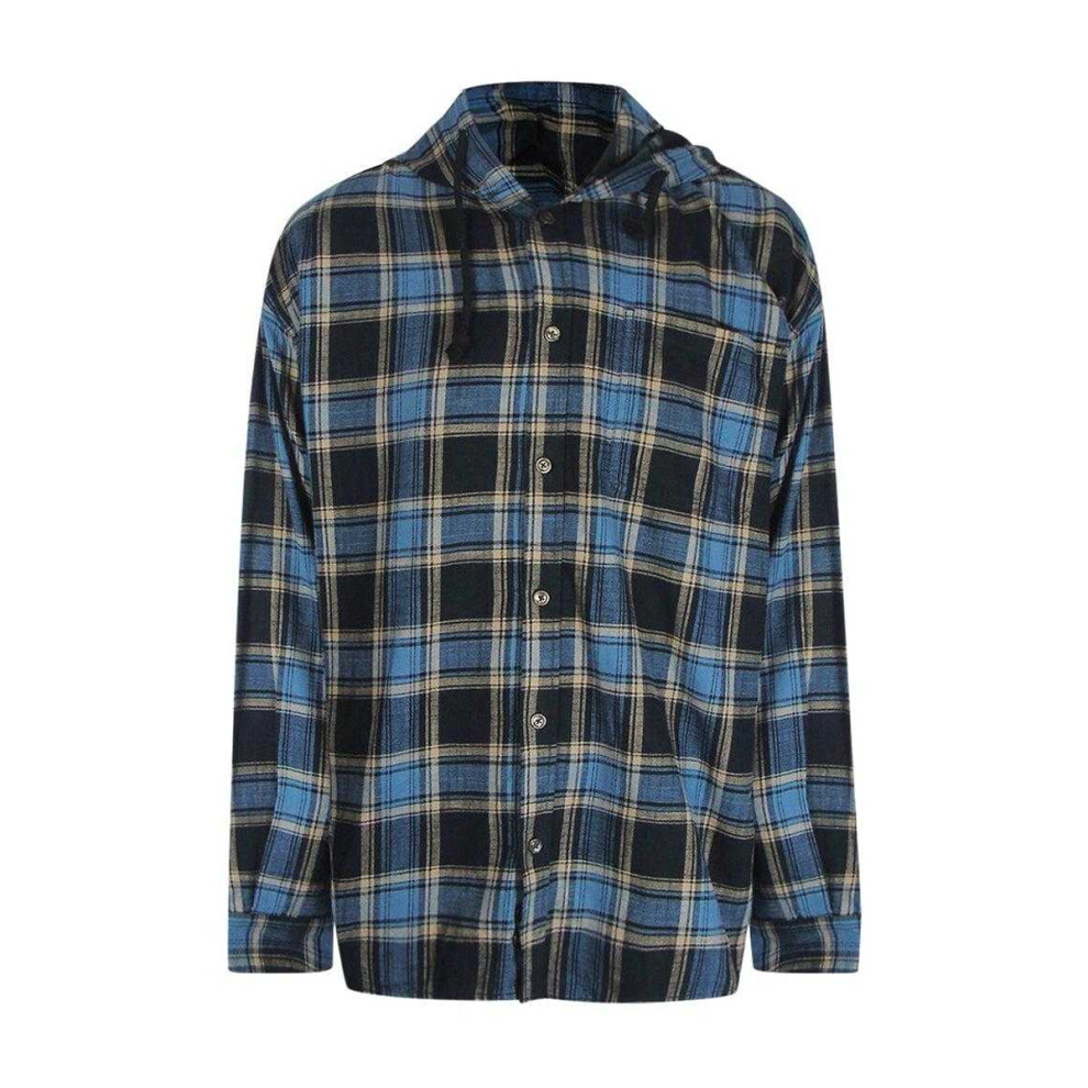 New Diesel Men's (L, Blue/Black) Checkered Hooded Shirt Black